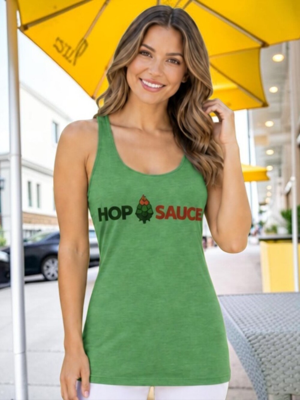 Jetty Apparel Tank Top M Hop Sauce Graphic Longline Green Racerback‎ Beach Coast